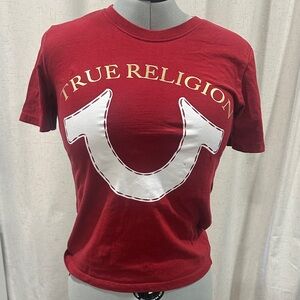 True Religion Red Tee with White Logo size L 100% cotton